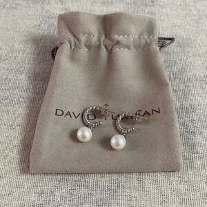 David Yurman Silver Earrings with Pearl Accents